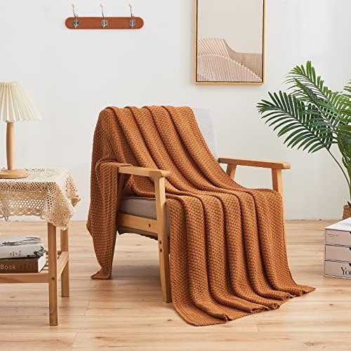 Longhui bedding 100% Cotton Knitted Throw Blanket – Burnt Orange, Soft & Cozy, Machine Washable, 60"x80" – Perfect for Living Room, Couch, Sofa, Bed or Travel - Image 2