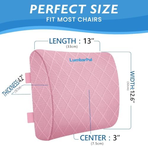 Lumbar Support Pillow for Office Chair, Back Support, Memory Foam, Pink - Image 2