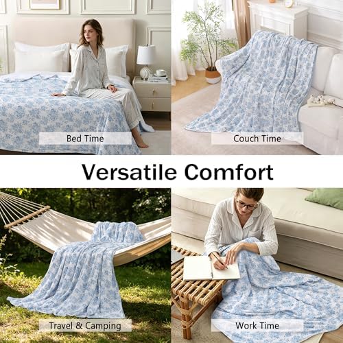 Viviland Cooling Muslin Blanket King Size for Bed Summer Gauze Blanket for Adults Breathable Lightweight Soft for Hot Sleepers Linen Blue Nerrah 108 x 90 Inches - Image 6