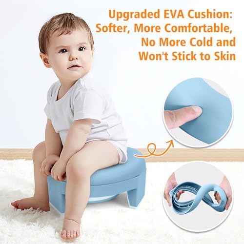 MCGMITT Potty Training Toilet Seat for Toddlers Boys Girls, Portable Baby Toilet Soft EVA Folding Kids Potty Chair Cover with Splash Guard for Travel, Including 3 Non-Slip Feet and Storage Bag (Blue) - Image 2