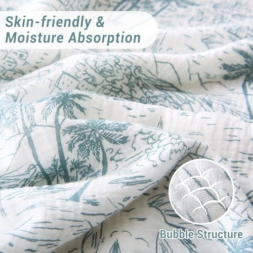 Viviland Cotton Blanket Muslin Blankets for Adult Reversible Flannel, Gifts for Women, Cozy and Soft for All Seasons, Home Decor Throw for Sofa, Chair, Coastal Toile, 50x70 inches - Image 3
