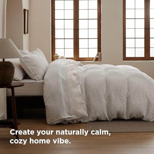 Bedsure PureWoven Space-Dyed Cotton Waffle Duvet Cover Set, King, Linen - Image 5