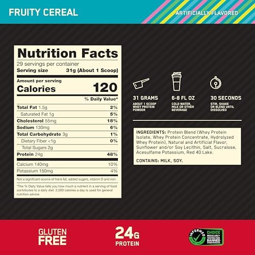 Optimum Nutrition Gold Standard Whey Protein Powder, Fruity Cereal, 2 Pound (Pack of 6) - Image 3