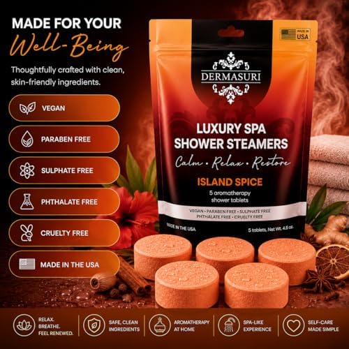 Dermasuri Shower Steamers Aromatherapy, Island Spice Shower Tablets - Image 6