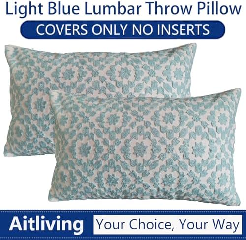 2PCS Pack Lumbar Decorative Throw Pillow Cover 12x20 inch Aquatic Blue Trellis Mina Pillowcase 30x50cm Porcelain Light Blue Cushion Cover Glacier Airy Light Blue Stylish Lumbar Pillow for Bed Outdoor - Image 6
