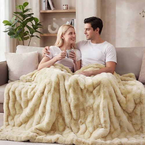 ORINOVA Light Tie-dye Yellow Thick Throw Blanket for Couch Living Room 50x60 Fluffy Bed Furry Comforter Soft Blanket Best Housewarming Home Gifts 860 GSM - Image 2
