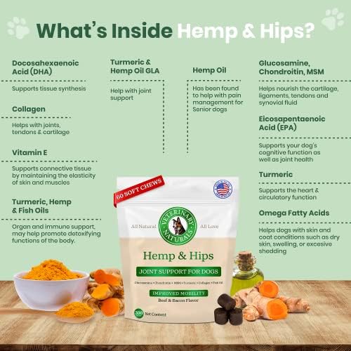 Veterinary Naturals Hemp & Hips Joint Supplement for Dogs/Supports Relief from Hip and Joint Pain in Large, Aging Dogs (Regular, Beef & Bacon) - Image 5