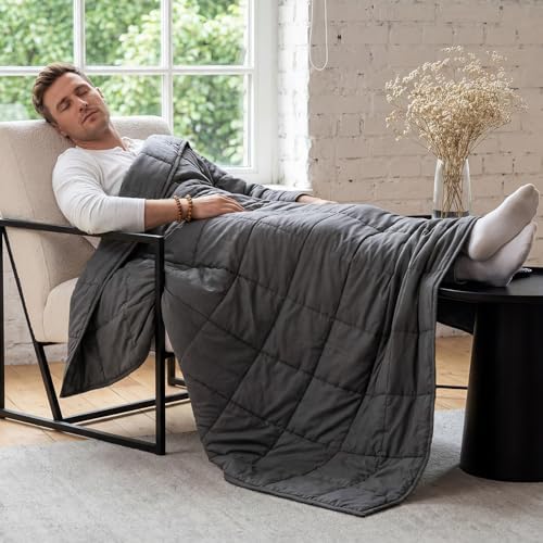 RJOP Cooling Weighted Blanket for Adults (15lbs, 48"x72") Heavy Blanket with Premium Glass, Queen Size Perfect for 190-210 lbs, Soft Breathable, Dark Grey - Image 7