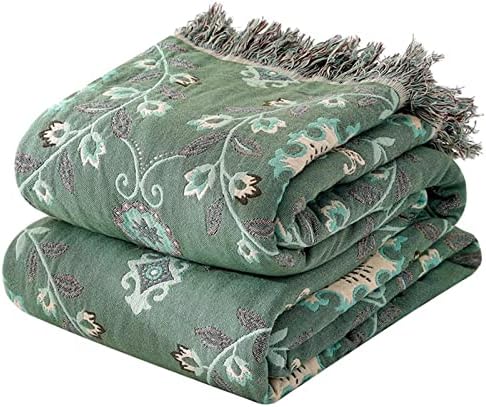MSGKV Boho Throw Blanket 60"x80" 100% Cotton Green Blanket Couch Decor by MSGKVHomeTextiles