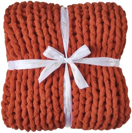 Bigacogo Chunky Knit Throw Blanket for Couch, 40x40 inches, Rust Red - Image 7