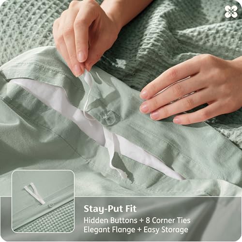 Bedsure PureWoven Cotton Waffle Weave Duvet Cover, King, Duvet Cover Only - Image 5