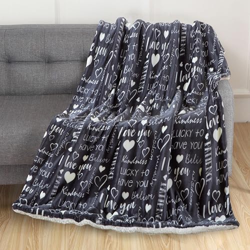 Elegant Comfort Luxury Valentine’s Day Sherpa Throw Blanket Ultra-Soft Cozy Velvet Pink Hearts Fleece Throw-Micromink Sherpa for Her, Wife, Girlfriend, Sherpa Reversible Blanket-LoveYouGray - Image 2