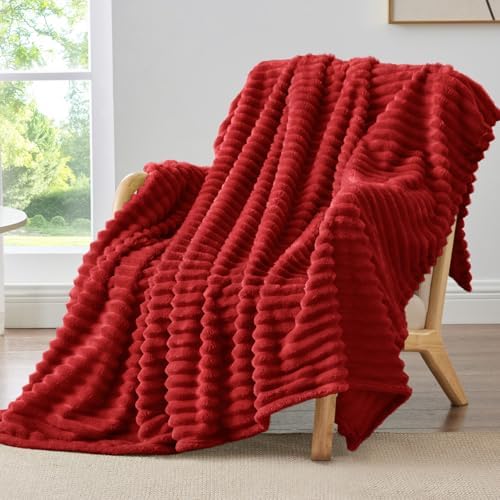BEDELITE Ribbed Twin Blanket for Couch & Bed, Burgundy, 60"x80" by BEDELITE