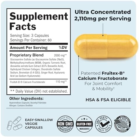 Glucosamine Chondroitin MSM Joint Support Supplement, 180 Capsules - Image 3