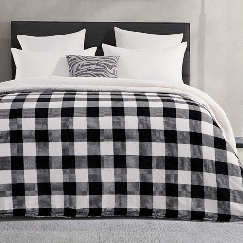 Elegant Comfort Ultra Soft Reversible Buffalo Plaid Flannel Sherpa Blanket - Cozy Silky Checkered Fleece Throw for Couch, Bed - Plush Fuzzy Warm Winter Blanket for Gift, Twin XL, Black - Image 4