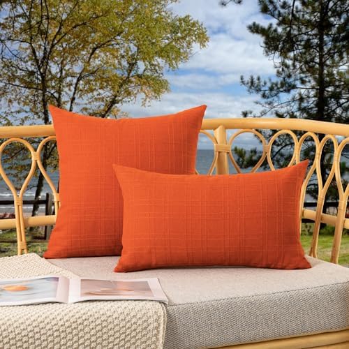 Kevin Textile Outdoor Waterproof 16”x16” Pillow Covers 2 Pack, Orange - Image 4
