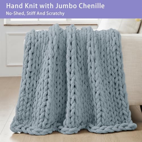 Bigacogo Chunky Knit Throw Blanket for Couch, 40x40 inches, Dusty Blue - Image 4