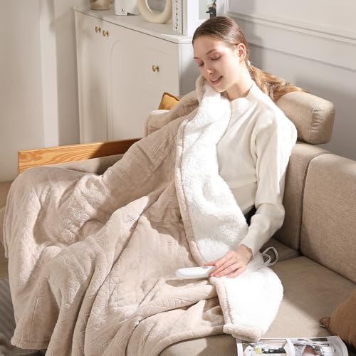 Electric Throw Blanket Heated Throw-Electric Lap Blankets for Adults, Beige by SafeWarmthTrustedComfort