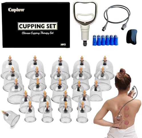 Cupluw Cupping Set, 24 Cups Cupping Kit for Massage Therapy, Chinese Cupping Therapy Set with Magnetics, Professional Vacuum Cupping Set for Cellulite Reduction Muscle Pain Relief with Manual Pump by Cupluw