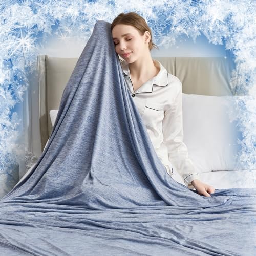 CHOSHOME Cooling Blanket for Hot Sleepers - Summer Blanket Thin Soft Lightweight Breathable Double Side Enhanced Cooling for Hot Flashes, Night Sweats, Bed, Couch (Blue, 96 x 102 inches) by CHOSHOME