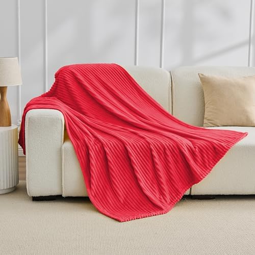 Bnuitland Fleece Throw Blanket for Couch, 300GSM Soft Warm Cozy Fluffy Throw for Adults & Kids, Stripe Pattern, All Season Sofa Bed Blanket for Home Decor, Magenta 60"x80" - Image 2