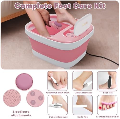 Collapsible Foot Spa Bath Massager with Heat, Remote, Temperature Control, Timer, Foot Soaking Tub with Pedicure Kit & 3 Attachments, Pedicure Foot Spa for After Work Relaxation (Pink) - Image 4