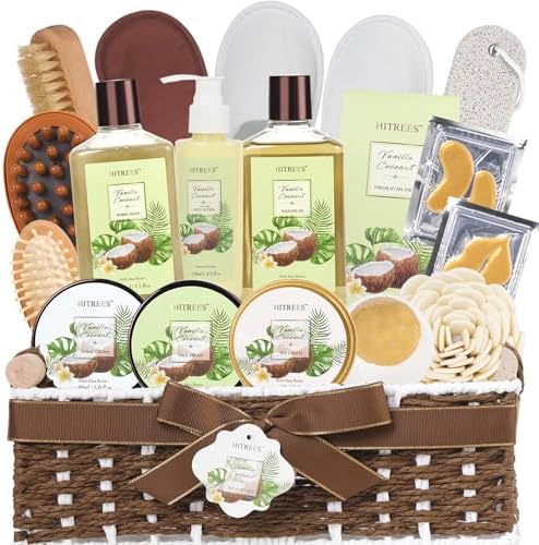 Coconut Vanilla Spa Gift Basket for Women & Men, 20Pcs by HITREES