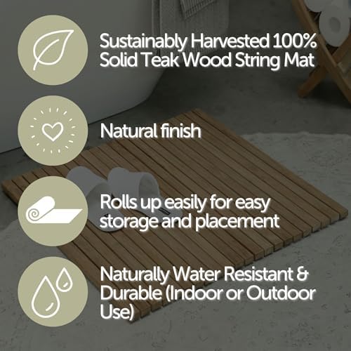 Nordic Teak 100% Solid Teak Wood String Mat - Indoor and Outdoor Use - Non-Slip Wooden Platform for Sauna, Pool, Hot Tub Flooring Decor and Protector (Natural Finish, 36" x 36") - Image 4
