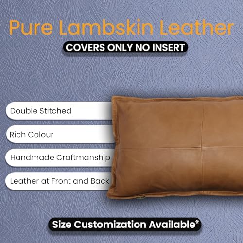 LL LEATHER LOVERS 100% Lambskin Leather Pillow Cover - Sofa Cushion Case - Decorative Throw Covers for Living Room & Bedroom, Gold Antique Box Pack of 2-10X18 Inch - Image 2