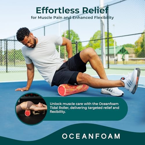 Oceanfoam Tidal Roller - Red, Gold & Natural Marbled - Muscle Massage Foam Roller for Back Pain & Stretching - Firm and Ergonomic Wide Wave Textured - Yoga, Athletics, & Wellness - Full Size, 20" x 5" - Image 4