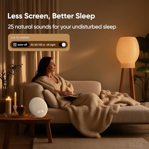 HOUSBAY Alarm Clock Sound Machine with Bluetooth Speaker - Room-Filling Sound, White Noise for Sleeping & Adult, Gentle Wake up Alarm, Cord-Free Use for Bedroom & Office, Oat Beige - Image 5