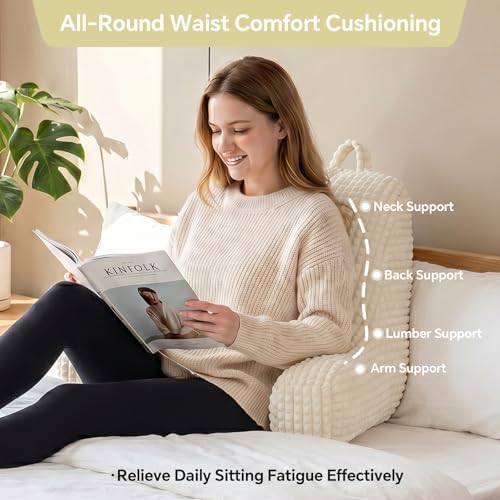 19" Back Support Pillow for Dorm Room Essentials,White Flannel,Large - Image 2