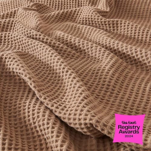 100% Cotton Taupe Blanket Full/Queen Size for Bed - Breathable and Soft, Waffle Weave for Summer Spring, 90x90 Inches (Toffee) - Image 2