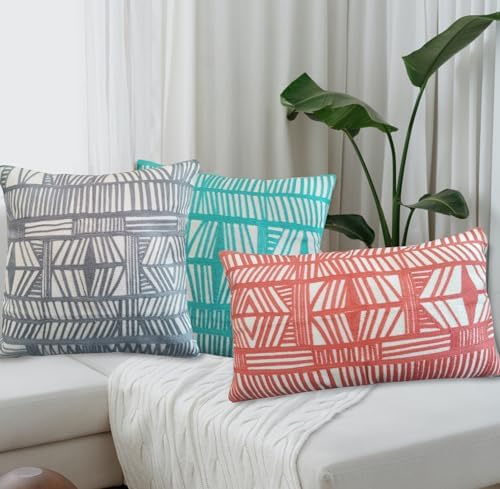 Decorative Throw Pillowcase Boho Tribal Pattern 1 pc Silver Grey and White Geometric Bolero 18x18 inch Accent Pillow Cushion Cover Modern Boho Embroidery Cotton Canvas - Image 4