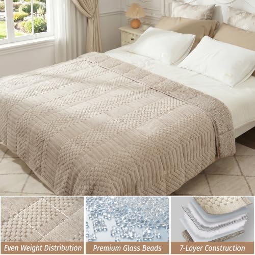 Wemore Sherpa Fleece Weighted Blanket for Adults, 60" x 80" 15 lbs Beige - Image 6