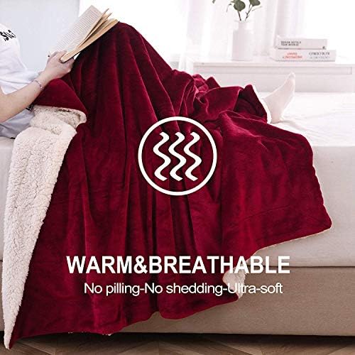 NANPIPER Sherpa Blanket Twin Thick Warm Blanket for Winter, Super Soft Fuzzy Flannel Fleece/Wool Like Reversible Velvet Plush (Wine Red, Twin Size 60"x80") - Image 3