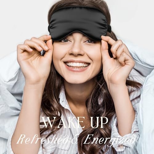 Black Sleep Eye Mask, Blackout Silk Satin Travel Blindfold Set Women - Image 6