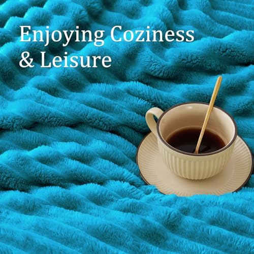 BEDELITE Ribbed Twin Blanket for Couch & Bed, Teal, 60"x80" - Image 5
