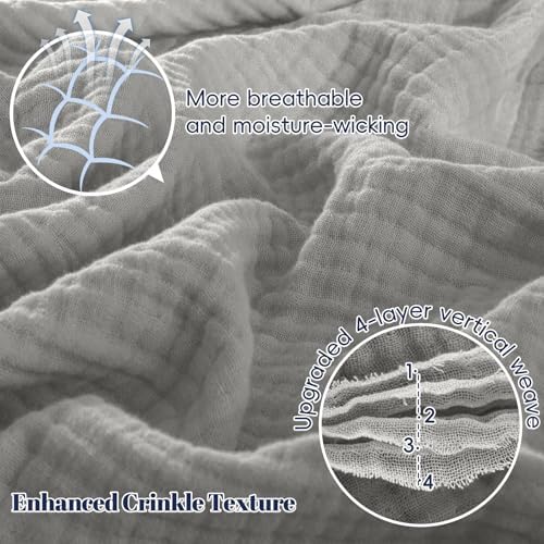 PHF 100% Cotton Muslin Blanket King Size 108"x90", 4-Layer Lightweight Gauze Throw, Breathable Cloud-Soft Minimalist Blanket for Bed, Couch, Camping & Baby, Light Grey, Ideal Gift - Image 3