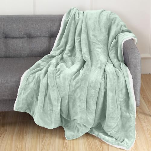 Elegant Comfort Luxury Ultra-Plush Velvet Touch Fleece Throw Soft, Warm, Cozy| Micromink Sherpa-Backing Reversible Blanket for Bed, Sofa and Couch, Solid Mint Green - Image 2