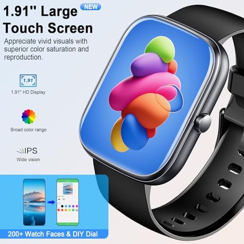 Smart Watch (Answer/Make Calls), 1.91"HD Smartwatch for Men Women Heart Rate/Sleep Monitor/Pedometer/Calories, New Fitness Watch with 113+ Sport Modes, Running Watch IP68 Waterproof for Android iOS - Image 2