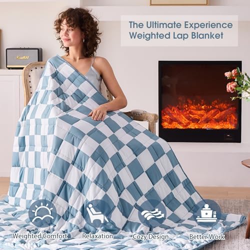 Weighted Blanket for Adults 15lbs, 48"x72", Twin Full Size Cooling Heavy Throw Blanket for 140-160lbs, Microfiber Soft Big Blankets Weighted Comforter, Blue Checkered - Image 2