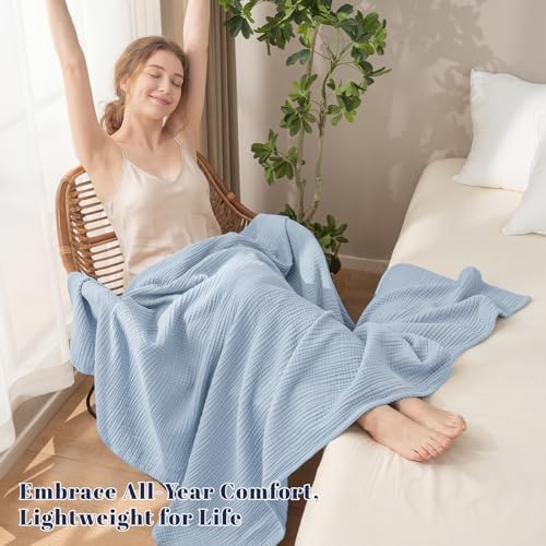 PHF 100% Cotton Muslin Blanket Twin XL Size 66"x90", 4-Layer Lightweight Gauze Throw, Breathable Cloud-Soft Minimalist Blanket for Bed, Couch, Camping & Baby, Ancient Water, Ideal Gift - Image 2