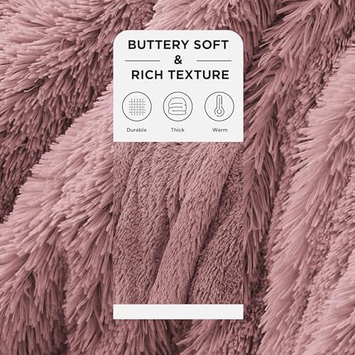 Bedsure Faux Fur Fluffy Sherpa Fleece King Bed Blanket Dusty Pink 108"x90" - Image 2