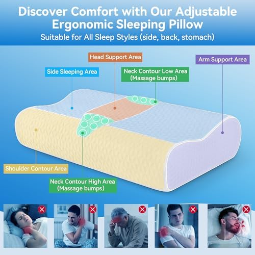 Cervical Neck Pillow for Pain Relief- Queen Size Adjustable Cooling Pillow for Sleeping, Memory Foam Pillows for Neck Shoulder, Ergonomic Contour Bed Pillow for Side, Stomach & Back Sleepers - Image 2