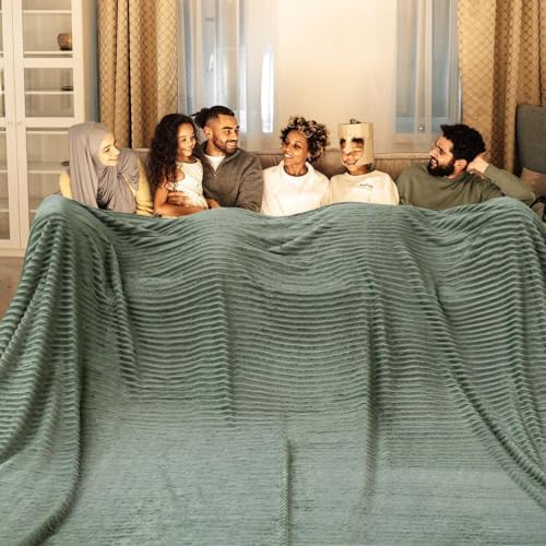 Bnuitland Sage Green Fleece Throw Blanket 90"x108",300GSM Soft Cozy Warm Lightweight Stripe Pattern for Bed Sofa Home Decor,Suitable for Adults Family All Season by BNUITLAND
