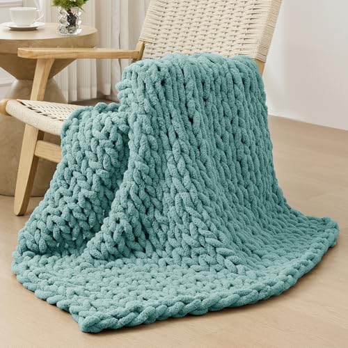 Bigacogo Chunky Knit Throw Blanket for Couch, 40x40 inches, Light Teal by Bigacogo