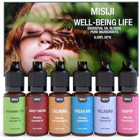 Essential Oil Blends, Essential Oils Set for Diffusers for Home, Well-Being Kit- Spearmint Tea, Calming, Dreams, Relaxing, Mood, Fresh Air Aromatherapy Oils for Humidifiers, Skin, 6x10ml by MISIJIEssentialOilsOverall