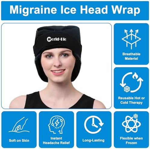 WORLD-BIO Migraine Relief Cap with Reusable Gel Ice Packs, Soothing Headache Relief Cap for for Tension and Stress,Wearable Long Lasting Cold Cooling Head Wrap for Headaches & Chemotherapy - Image 5