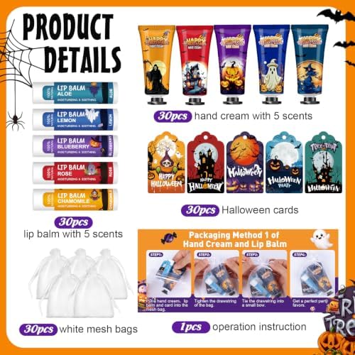 KONEUK 30 Pack Halloween Lip Balm & Hand Cream Set, Bulk Halloween Gifts - Image 2